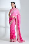 Buy_Anushree Reddy_Pink Chiffon Embroidered Sequins Lined Saree With Unstitched Blouse Piece _at_Aza_Fashions