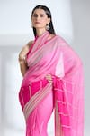 Anushree Reddy_Pink Chiffon Embroidered Sequins Lined Saree With Unstitched Blouse Piece _Online_at_Aza_Fashions