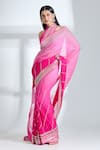 Buy_Anushree Reddy_Pink Chiffon Embroidered Sequins Lined Saree With Unstitched Blouse Piece _Online_at_Aza_Fashions