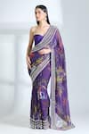 Anushree Reddy_Purple Chiffon Printed Floral Saree With Unstitched Blouse Piece _Online_at_Aza_Fashions