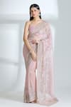 Buy_Anushree Reddy_Pink Organza Embroidered Floral Thithli Saree With Unstitched Blouse Piece _at_Aza_Fashions