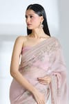 Anushree Reddy_Pink Organza Embroidered Floral Thithli Saree With Unstitched Blouse Piece _at_Aza_Fashions