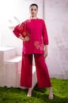 Buy_The White Tree Studio_Magenta Organic Cotton Poplin Embroidery Raysa Floral Top And Flared Pant Set _at_Aza_Fashions