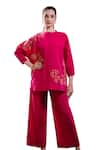 The White Tree Studio_Magenta Organic Cotton Poplin Embroidery Raysa Floral Top And Flared Pant Set _Online_at_Aza_Fashions