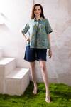 Buy_The White Tree Studio_Blue Top Organic Cotton Voile Block Printed Giggly Yara Shirt And Shorts Set _at_Aza_Fashions