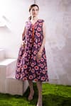 Buy_The White Tree Studio_Purple Organic Cotton Voile Printed Posy Punch Scallop V Neck Nadia Dress _at_Aza_Fashions