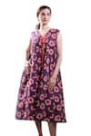 The White Tree Studio_Purple Organic Cotton Voile Printed Posy Punch Scallop V Neck Nadia Dress _Online_at_Aza_Fashions