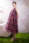 Buy_The White Tree Studio_Purple Organic Cotton Voile Printed Posy Punch Scallop V Neck Nadia Dress _Online_at_Aza_Fashions