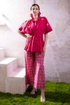 Buy_The White Tree Studio_Magenta Organic Cotton Poplin Embroidery Uzuri Patchwork Top And Flared Pant Set _at_Aza_Fashions