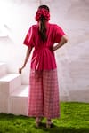 Shop_The White Tree Studio_Magenta Organic Cotton Poplin Embroidery Uzuri Patchwork Top And Flared Pant Set _at_Aza_Fashions