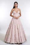 Buy_Anushree Reddy_Pink Organza Embroidery Bead Sweetheart Neck Natila Floral Gown _at_Aza_Fashions