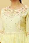 Shop_Samyukta Singhania_Yellow Crop Top Bamber Silk Embroidered Floral Round Peplum Sharara Set _Online_at_Aza_Fashions