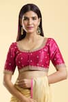 Samyukta Singhania_Magenta Mulberry Silk Embroidery Ditsy Floret Round Neck Blouse _Online_at_Aza_Fashions