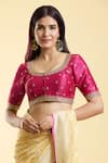 Shop_Samyukta Singhania_Magenta Mulberry Silk Embroidery Ditsy Floret Round Neck Blouse _Online_at_Aza_Fashions