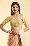 Samyukta Singhania_Gold Mulberry Silk Embroidery Ditsy Blossom Round Neck Blouse _Online_at_Aza_Fashions