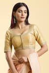 Shop_Samyukta Singhania_Gold Mulberry Silk Embroidery Ditsy Blossom Round Neck Blouse _Online_at_Aza_Fashions