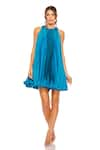 Buy_Mac Duggal_Blue Polyester Solid Halter Pleated Short Dress _at_Aza_Fashions