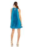 Shop_Mac Duggal_Blue Polyester Solid Halter Pleated Short Dress _at_Aza_Fashions