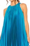 Buy_Mac Duggal_Blue Polyester Solid Halter Pleated Short Dress _Online_at_Aza_Fashions