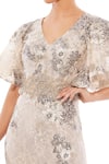 Mac Duggal_Beige Polyester Hand Embroidered Floral V Neck Gown _Online_at_Aza_Fashions