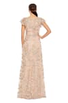 Shop_Mac Duggal_Peach Polyester Applique Hand Embroidered Floral V Neck Gown _at_Aza_Fashions