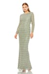 Buy_Mac Duggal_Green Net Hand Embroidered Beads Round Gown _at_Aza_Fashions