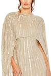 Mac Duggal_Beige Polyester Hand Embroidered Crystals Boat Neck Cape Gown _Online_at_Aza_Fashions