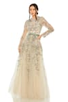 Buy_Mac Duggal_Beige Polyester Hand Embellishment Floral High Neck Gown _at_Aza_Fashions