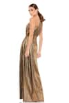 Shop_Mac Duggal_Gold Polyester Ruched Asymmetric Grecian Metallic Draped Dress _at_Aza_Fashions