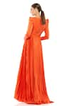 Shop_Mac Duggal_Orange Polyester Pleats V Neck Gown _at_Aza_Fashions