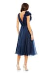 Shop_Mac Duggal_Blue Chiffon Rosette Plunge V A-line Midi Dress_at_Aza_Fashions