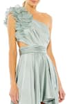 Mac Duggal_Grey Polyester Ruffles Asymmetric Side Cut Out Gown _Online_at_Aza_Fashions