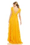 Shop_Mac Duggal_Yellow Chiffon Ruffles Plunge V Cap Sleeve A-line Gown _at_Aza_Fashions