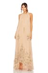 Buy_Mac Duggal_Beige Polyester Embellished Floral Round Neck Gown _at_Aza_Fashions