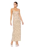 Buy_Mac Duggal_Beige Polyester Embellished Floral Scoop Neck Crystal Dress _at_Aza_Fashions