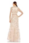 Shop_Mac Duggal_Pink Polyester Embroidery Floral Stand Collar Blossom Gown _at_Aza_Fashions