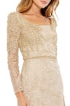 Mac Duggal_Gold Polyester Embroidery Floral Scoop Neck Leaf Vine Embellished Trumpet Gown _Online_at_Aza_Fashions