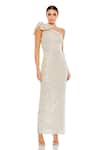 Buy Mac Duggal Silver Polyester Bows Asymmetric Applique Sequin Embellished Gown at Aza Fashions Buy_Mac Duggal_Silver Polyester Bows Asymmetric Applique Sequin Embellished Gown _at_Aza_Fashions