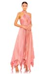 Buy_Mac Duggal_Pink Satin Plain Criss Cross Asymmetric Gown _at_Aza_Fashions