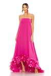 Buy_Mac Duggal_Pink Chiffon Applique Floral Straight Neck Hem Gown _at_Aza_Fashions