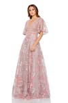 Buy_Mac Duggal_Pink Polyester Applique Floral V Neck Vintage Embroidered Gown _at_Aza_Fashions