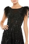 Mac Duggal_Black Net Embroidery Floral Round Neck Tonal Hand Embellished Gown _Online_at_Aza_Fashions