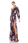 Buy_Mac Duggal_Purple Polyester Print Periwinkle Bloom One Shoulder Neck Gown _at_Aza_Fashions