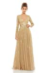 Buy_Mac Duggal_Gold Polyester Embroidery Sequins Plunging V Neck Brazen Ray Gown _at_Aza_Fashions