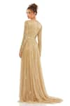 Shop_Mac Duggal_Gold Polyester Embroidery Sequins Plunging V Neck Brazen Ray Gown _at_Aza_Fashions