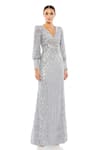 Buy_Mac Duggal_Grey Polyester Embroidery Sequin V Neck Astral Embellished Wrap Gown _at_Aza_Fashions