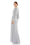 Shop_Mac Duggal_Grey Polyester Embroidery Sequin V Neck Astral Embellished Wrap Gown _at_Aza_Fashions