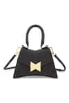Buy_Mac Duggal_Black Plain Leather Mini Angular Bag _at_Aza_Fashions