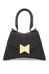 Mac Duggal_Black Plain Leather Mini Angular Bag _Online_at_Aza_Fashions