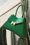 Buy_Mac Duggal_Green Plain Leather Small Angular Bag_at_Aza_Fashions